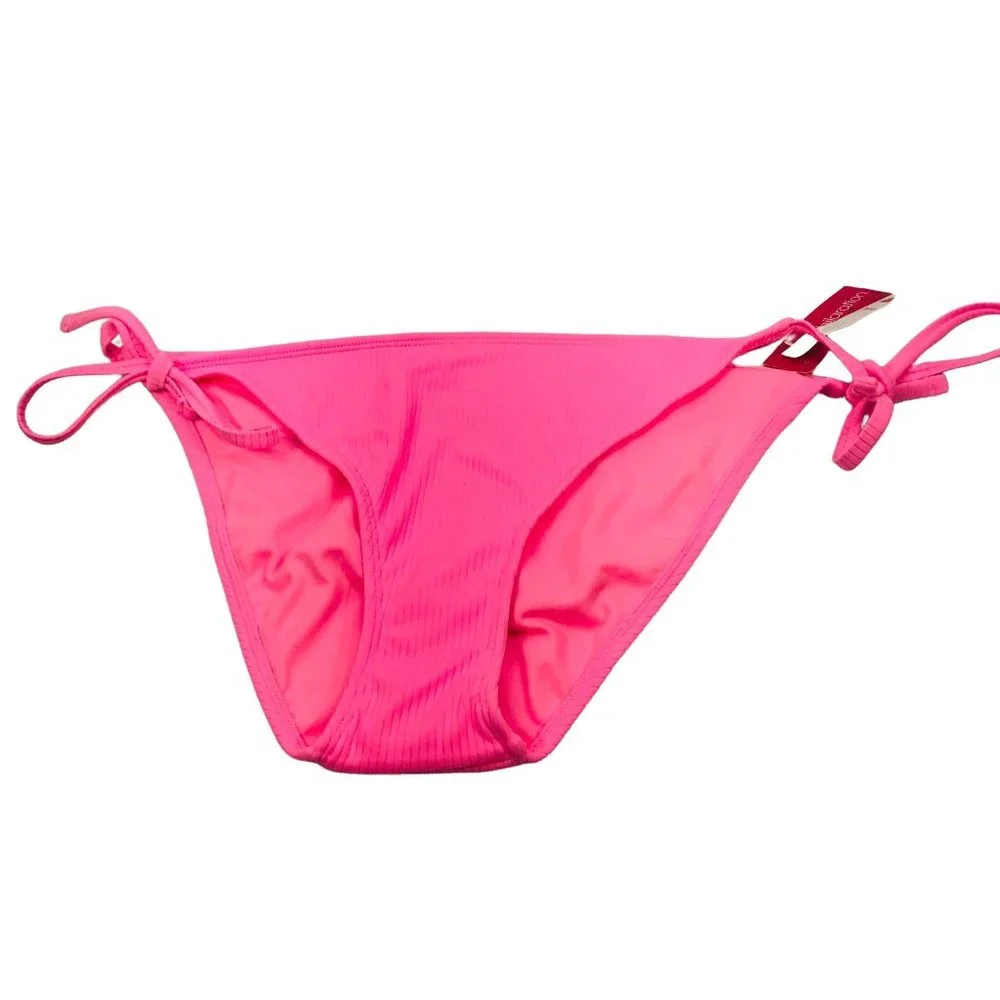 Xhilaration Women's Size XL 12-14 Ribbed String Bikini Swim Bottom Pink New